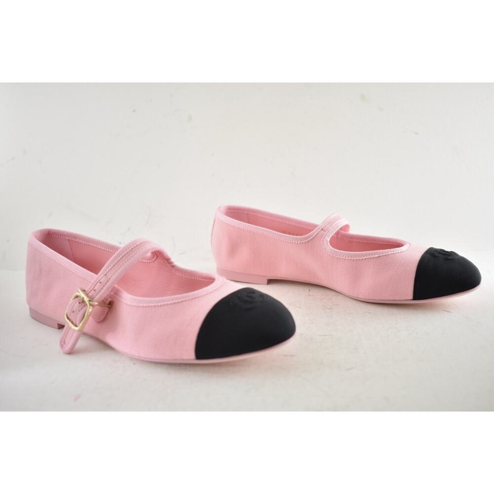 Chanel 25S Pink Fabric Black CC Logo Mary Jane Strap Ballerina Ballet Flat 37 - Picture 3 of 16